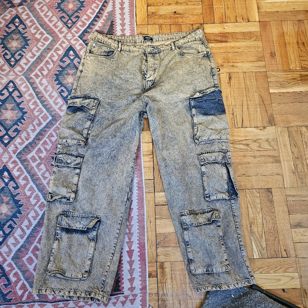Men's Acid Wash Cargo Pants Boohoo man